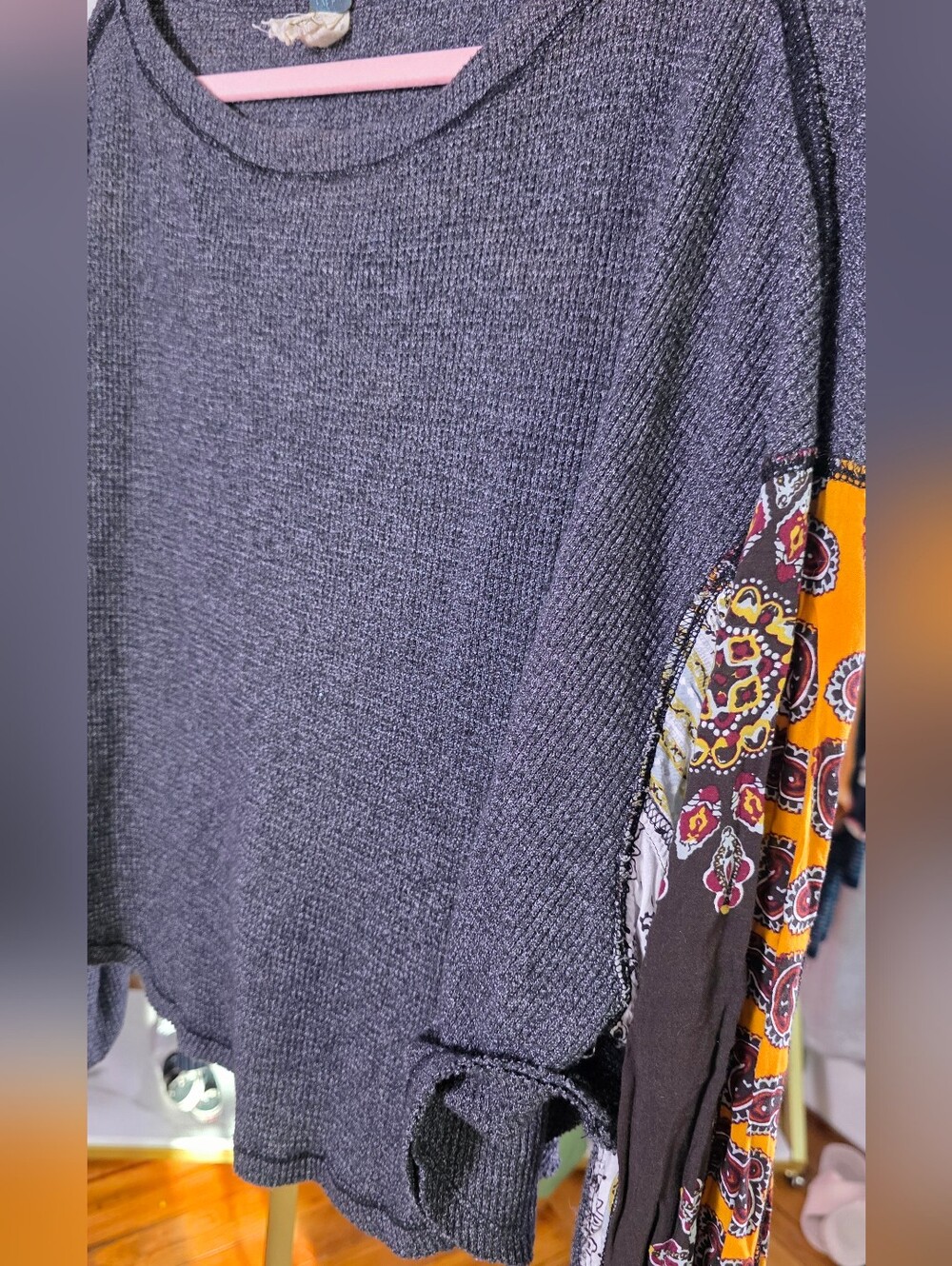 Free People We The Free Charcoal Oversized Distressed Top Boho Balloon Sleeves M - Picture 6 of 8